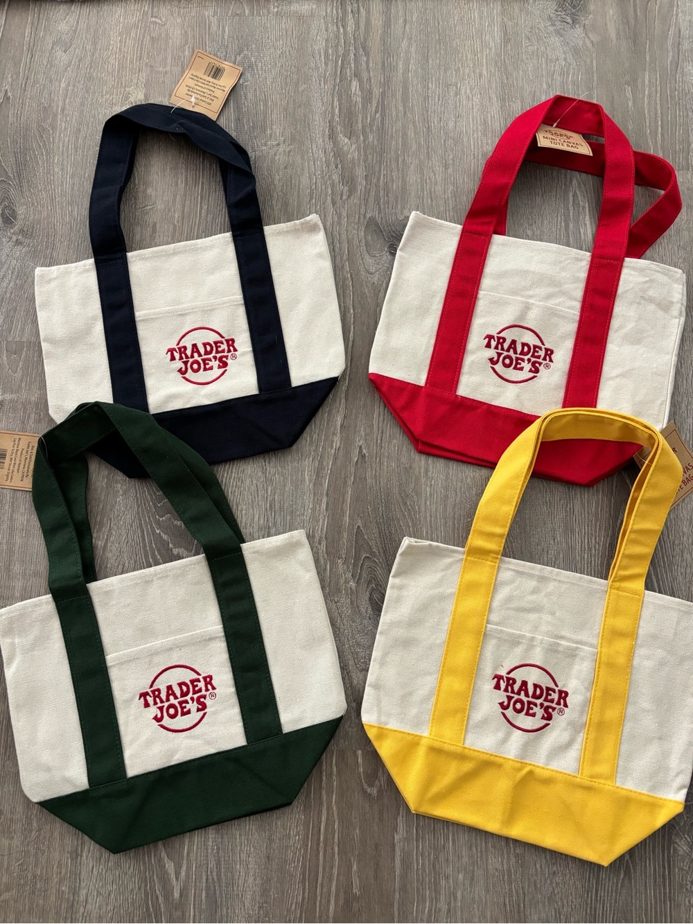 NWT Trader Joe’s Canvas Mini Tote Bags Set of All 4 Colors